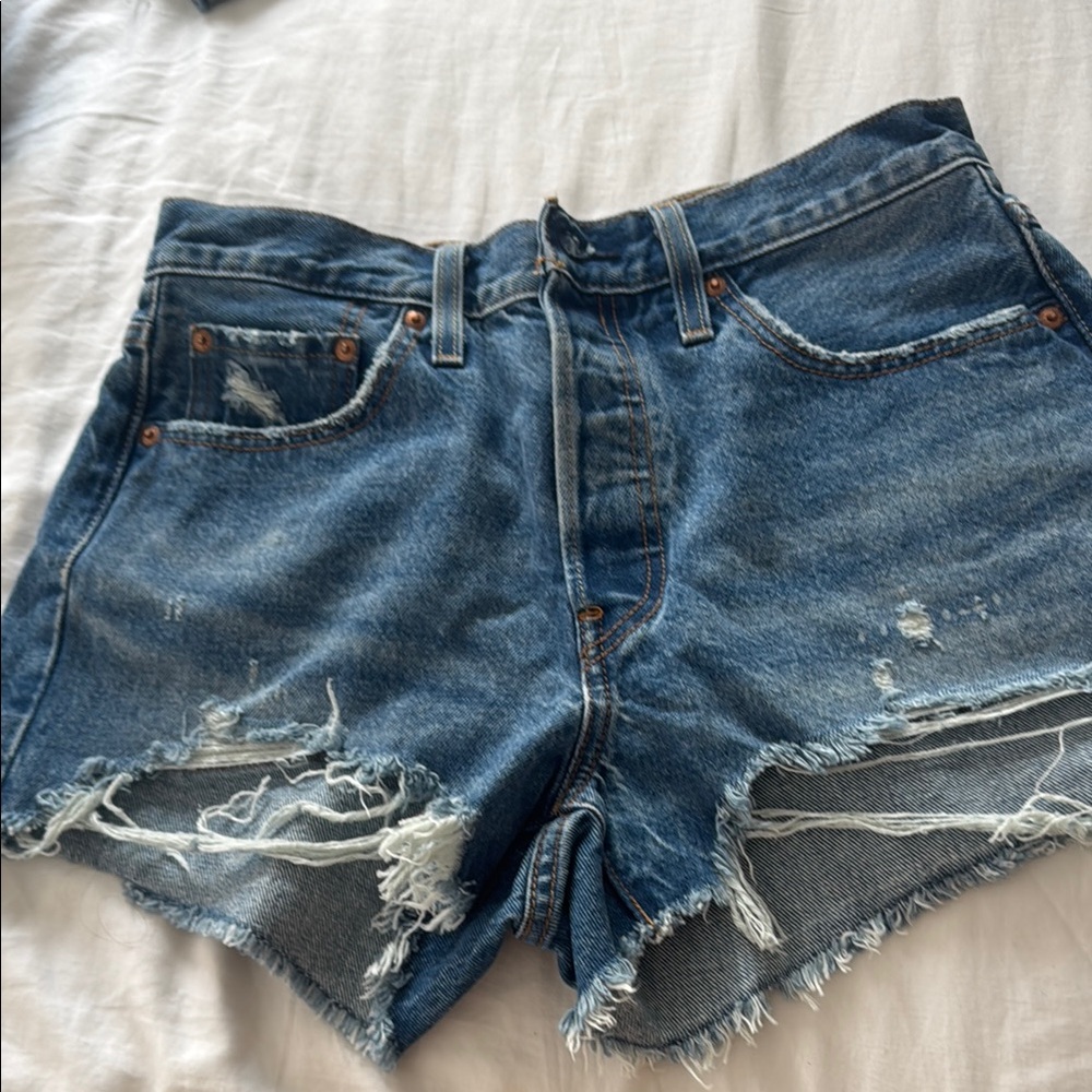 Levi's Blue Distressed Jean Shorts